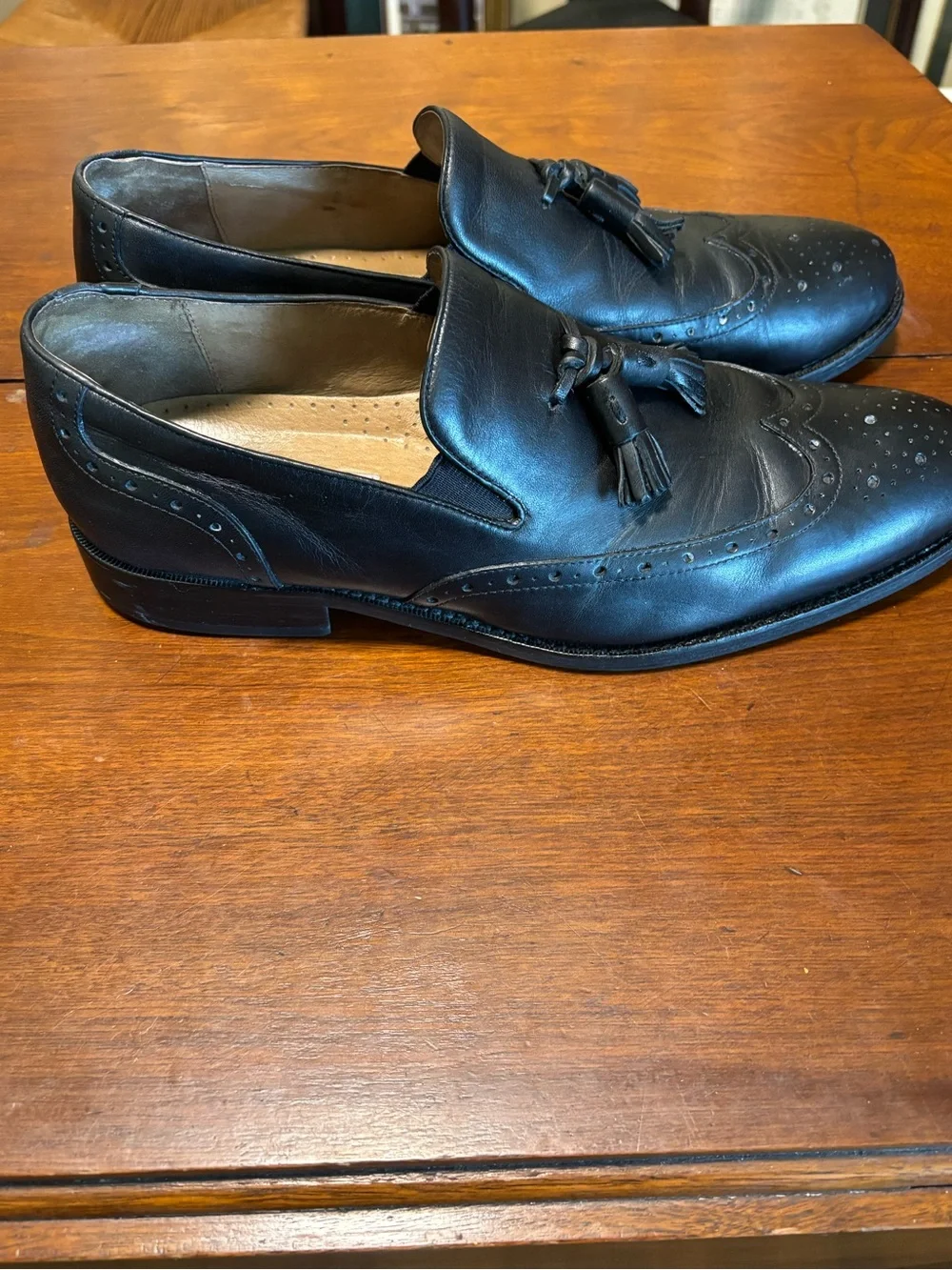 Johnston & Murphy Men’s Black Leather Tassel Slip On Dress Loafers Almond Toe
